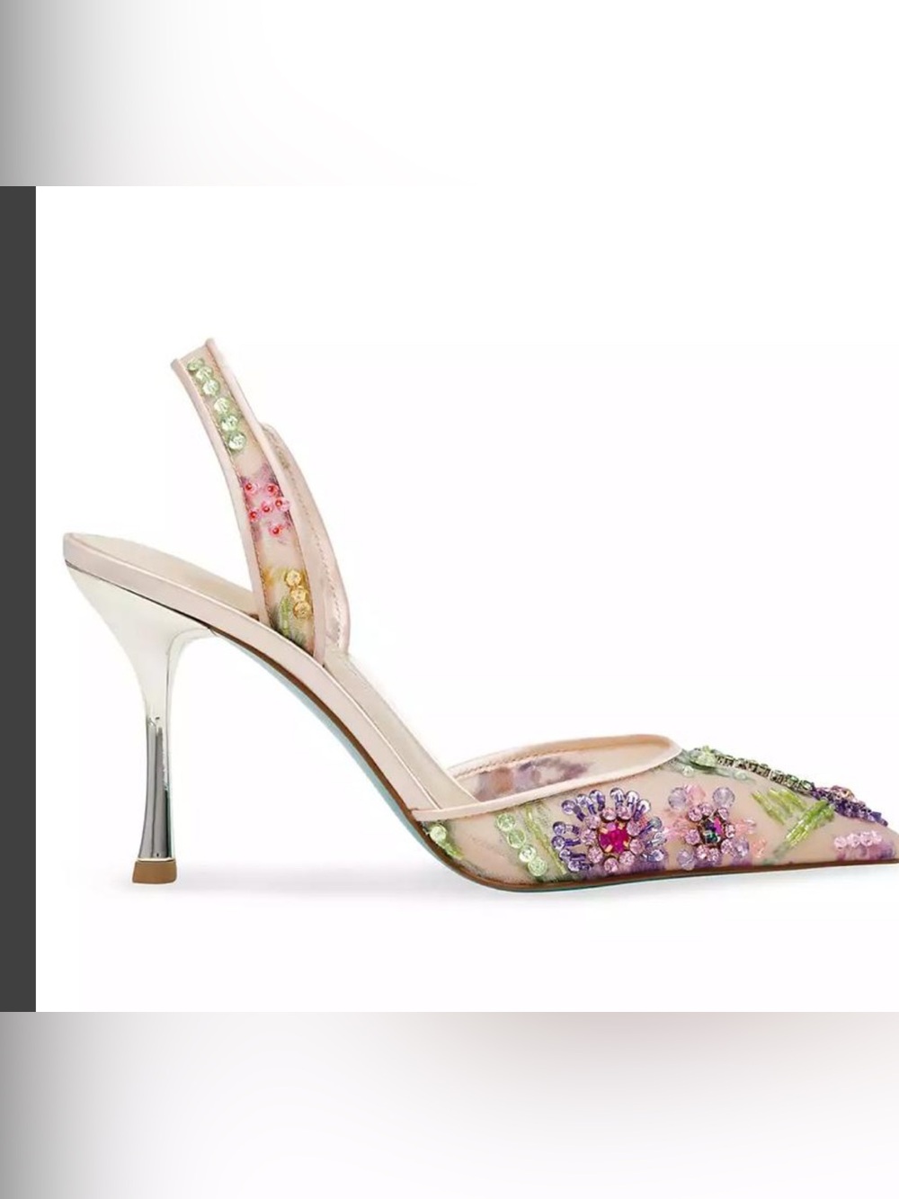 NEW Betsey Johnson Velma Jeweled Mesh Slingback Pumps Nude Floral Beaded US 7.5 - Picture 2 of 16